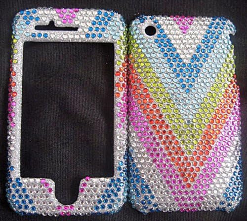 Apple iPhone 3G/3GS - Colorful V Style Line - Full Rhinestones/Diamond/Bling/Diva - Hard Case/Cover/Faceplate/Snap On/Housing