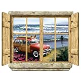 Surfing Beach Woody Car Surfers Window Wall Mural