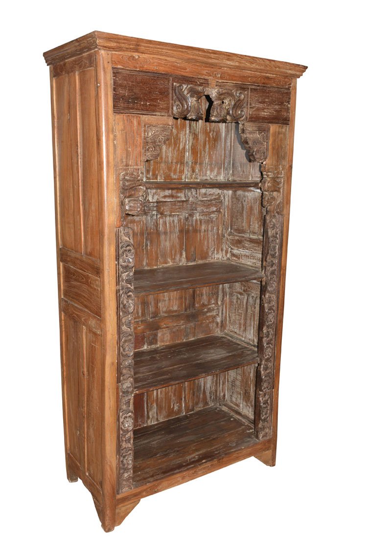 Antique Traditional Hand Carved Indian Book Case Bookshelf Arched Frame