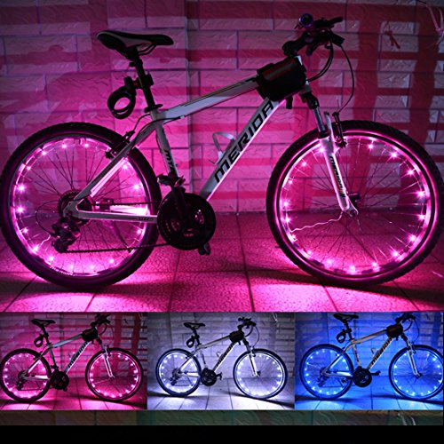 LEDMO（2 pack）Rechargeable Bicycle Bike Rim Lights, Bicycle Wheel Wire Rim 20 LED Cycling Flash Light, LED Pink Wheel Lights, Perfect for Safety and Fun color - Chargeable