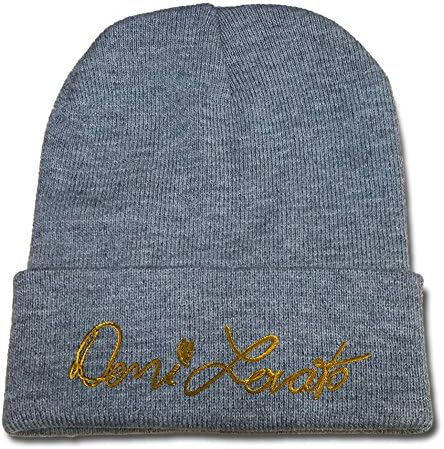 JIUWEI Demi Lovato Signature Logo Beanie Fashion Unisex Embroidery Beanies Skullies Knitted Hats Skull Caps - Grey