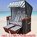 Premium Volllieger Polyrattan Strandkorb inkl. LUXUS Strandkorbhülle - blau-weisser Stoff - dunkelbraunes Holz