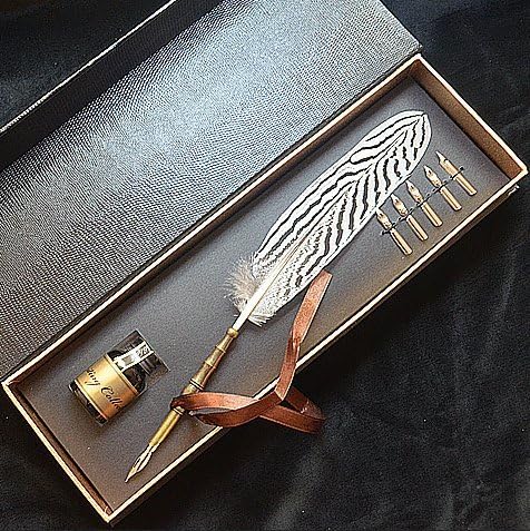 MEGAZON Retro Quill Pen Writing Quill Set ,Silver Pheasant Hand Carved Feather Quill Pen (SILVER)
