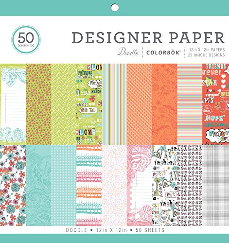 Colorbok 75387 designer paper pad doodle, 12" x 12"