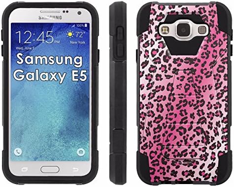 Samsung ]Galaxy E5] Phone Cover, Pink Leopard Print - Black Hexo Hybrid Armor Phone Case for Samsung ]Galaxy E5]