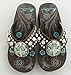 Montana West Ladies Flip Flops Turquoise Stone Pewter Cross Concho Coffee