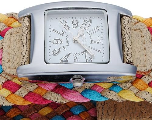 Luxury Multicolor Lady's Braided Band Strap Quartz Movement Brecelet Wrist Watch