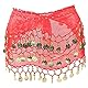 Chiffon Hot Belly Dancing Skirt Belt with 3 Row 98 Gold Coins Dance Hip Scarf Wrap