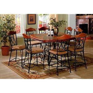 9pc Tuscan Style Counter Height Dining Table and Bar Stool Set by