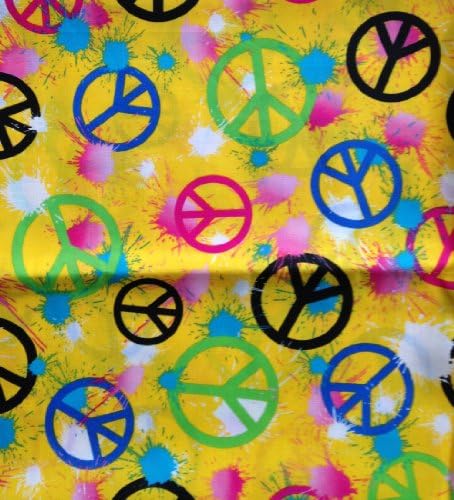 Retro Style Paint Splatter & Peace Signs on Yellow Fabric (Great for Quilting, Sewing, Craft Projects, Curtains, Pillows, & More) 2 Yards
