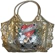 Women's Ed Hardy Purse Handbag Tote Anna Gold