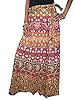 Mogul Wrap Skirt Orange Blue Cotton Ethnic Print Beach Maxi Dress Indian Skirts