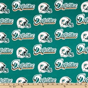 58-Wide-NFL-Cotton-Broadcloth-Miami-Dolphins-Turquoise-Orange-Fabric-By-The-Yard