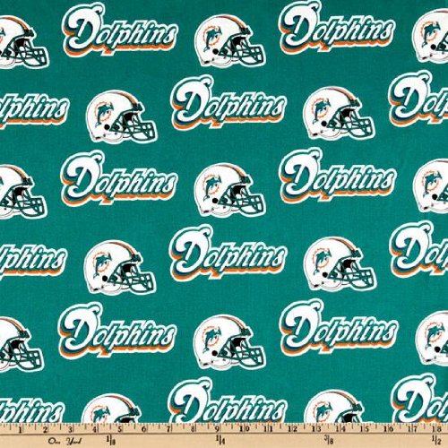 58'' Wide NFL Cotton Broadcloth Miami Dolphins Turquoise/Orange Fabric By The Yard