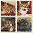 Assorted Coaster set~ Wysocki Cats ~4 Tumbled Tile Drink Coasters ~ code 742