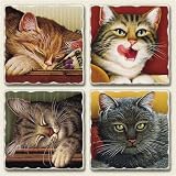 Assorted Coaster set~ Wysocki Cats ~4 Tumbled Tile Drink Coasters ~ code 742