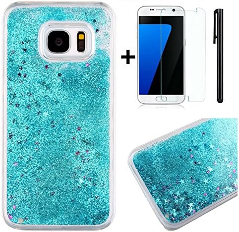 Galaxy S7 Case,Tebey [Liquid Flowing] Ultra Thin [Glitter] Bling Back Case Cover for S7,Hard Case Protective Shell Floating Sparkle Star Quicksand Case for Samsung Galaxy S7-Blue
