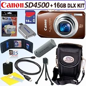 Canon PowerShot SD4500IS 10 MP Digital Camera (Brown) + 16GB Deluxe Accessory Kit