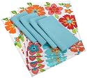 DII Flower Fiesta Lime Caribbean Blue Napkins and Printed Placemat, Set of 8