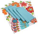 DII Flower Fiesta Lime Caribbean Blue Napkins and Printed Placemat, Set of 8
