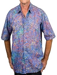 Apparel: Artisan Outfitters Mens Surfboard Longboard Batik Cotton Hawaiian Shirt (Medium, Violet) A0214-52-M