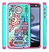 Style4U Moto Z Force Case, Moto Z Force Droid Case, Hawaiian Flower Studded Rhinestone Crystal Bling Hybrid Armor Case for Motorola Moto Z Force/Moto Z Force Droid with 1 Stylus [Teal/Hot Pink]