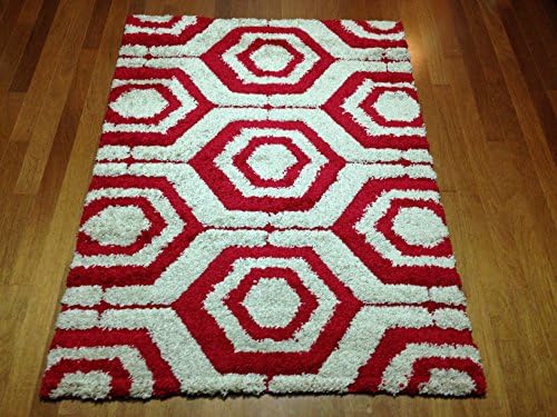 HUGE SHAG RUG BLOWOUT SALE 8' X 10' RED COZY CUT LOOP STYLE SHAGGY RUG GEOMETRIC MSRP $399.00 PREMIUM SOFT (7'10"x 10' Actual)