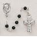 CHILDRENS BOYS BLACK GLASS IRISH CELTIC ROSARY WITH STERLING SACRED HEART OF JESUS CENTER AND CRUCIFIX, BOXED