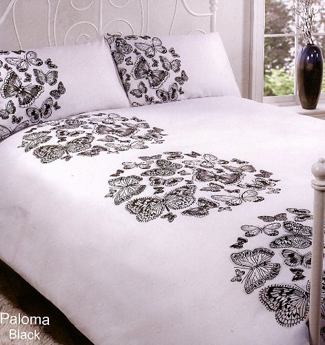 Paloma Butterfly White Black Duvet Quilt Cover Set, Double Bed
