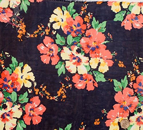 Blooming Floral Print - Navy - Hi Multi Chiffon - Fabric By the Yard