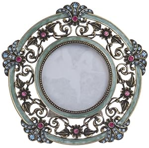 Bejeweled Green Enamel Round Picture Frame, Holds 2"x2" Photo