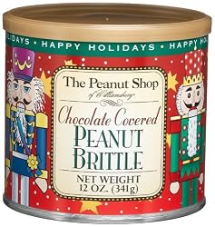 The Peanut Shop of Williamsburg Holiday Chocolate Covered Peanut Brittle, 12-Ounce Nutcracker Tins (Pack of 3)