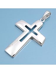 Sterling Silver Artistic Latin Cross Pendant Chrisitan Faith Charm 925 New 27mm with 2mm Figaro Chain