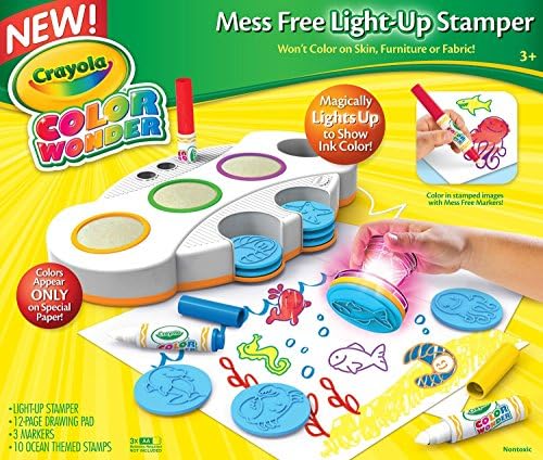 Crayola Color Wonder Light Up Stamper, create stamp without the mess. additional markers and bonus pencil case.