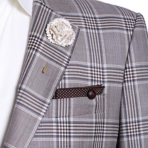 Brown &amp; White Dot w/ Brown Leather Button Mens Pocket Square by The Detailed Male
