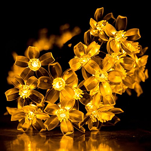 Ehome Solar String Light, 50LED 23FT Outdoor Waterproof Flower Light with Light Sensor for Garden Wedding Party Festival Decor (Warm white)