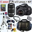 Canon EOS Rebel T3i 18 MP CMOS Digital SLR Camera with EF-S 18-55mm f/3.5-5.6 IS II Zoom Lens & EF-S 55-250mm f/4.0-5.6 IS Telephoto Zoom Lens + 16GB Deluxe Accessory Kit
