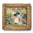 Woman Reading in a Garden - Gold Frame Magnet with pop-out easel (2-3/4" x 2-1/2")