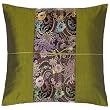 Decorative Handmade Olive & Floral Pastel Thai Silk Cushion Cover / Pillow Sham