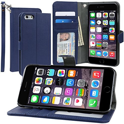 Evecase iPhone 6S Plus Case, Book Style Wallet Folio Leather Case with Credit Card ID Pockets, Stand & Strap for Apple iPhone 6S Plus / 6 Plus 5.5'' Screen Smartphone - Blue