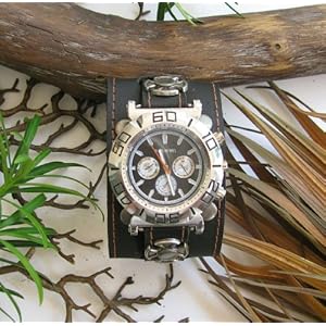 THE "HARLEY" 2" WIDE AGED BLACK LEATHER MALTESE CROSS WATCHBAND