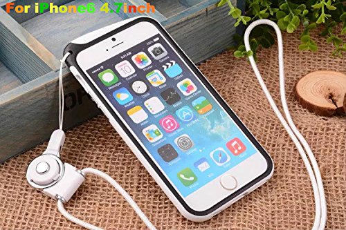 Feelglad (TM) Bumper Frame Protection Shell Case with Adjustable Detachable Neck Lanyard GEL Hanging Neck Strap Lanyard Holder for Iphone 6 4.7 Inch and Gifts (A Couple Rabbits Love By Feelglad) - White