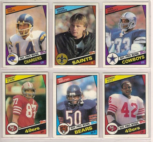 1984 Topps Football (6) Card Superstar Lot (Dan Fouts) (Tony Dorsett) (Dwight Clark) (Mike Singletary) (Ronnie Lott) (Morten Andersen Rookie)