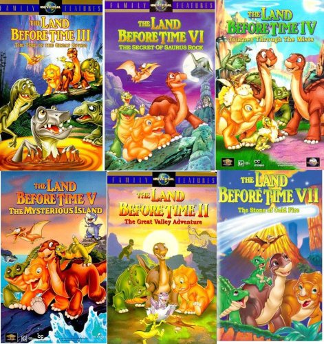 the land before time set 7 vhs: The Land Before Time III - The Time of the Great Giving, The Land Before Time - The Big Freeze, The Land Before Time II - The Great Valley Adventure, The Land Before Time V - The Mysterious Island, The Land Before Time VI - The Secret of Saurus Rock , The Land Before Time IV - Journey Through the Mists, The Land Before Time VII - The Stone of Cold Fire