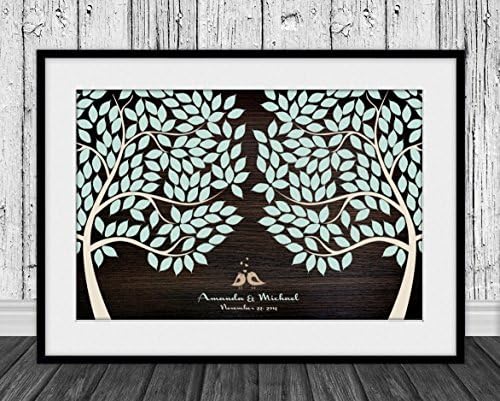 Guest Book Tree Alternative Kit Package 20x30 Inches with 225 Leaves and Love Birds Which Hearts
