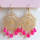 Filigree Flower Earrings with Pink Chalcedony