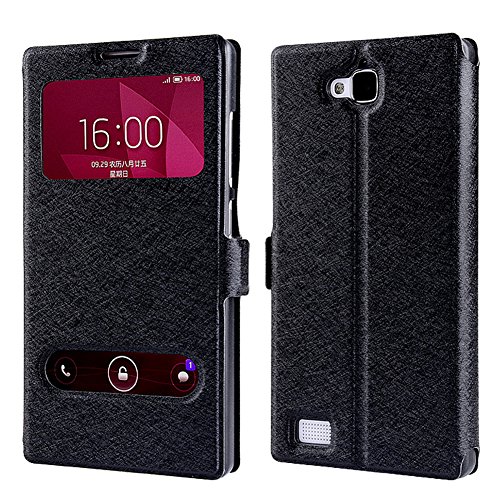 Ueasy Elegant Ultra-Thin Window Leather Case for the Huawei Honor 3C with Stand Function For Huawei Honor 3C Protective Cover Case Stand Case (Black)