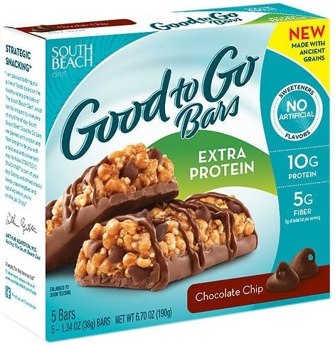 South Beach Diet Good to Go Bars, Extra Protein, Chocolate Chip 1.23 oz(Pack of 1)