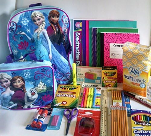 ~DISNEY FROZEN Backpack With Matching Detachable Lunch Bag PLUS TONS of School Supplies~Pre-K through 3rd Grade OVER 26 Pieces!