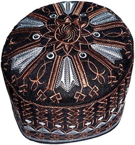 Muslim Prayer Cap Mens Skull Islamic Kufi Hat - Size 23" Dark Brown Pattern